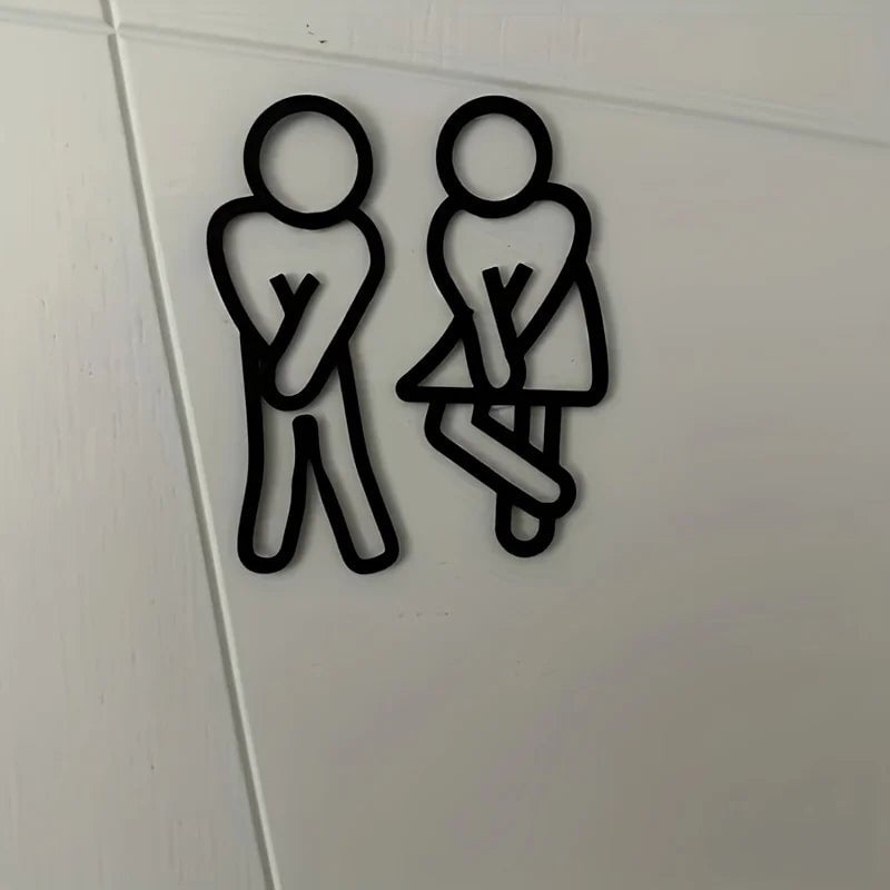 Creative 2D Flat Restroom Door Signs - Funny Bathroom Wall Stickers