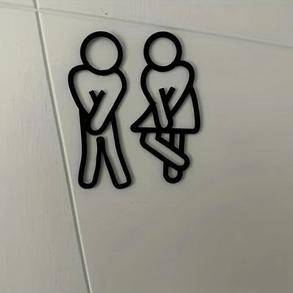 Creative 2D Flat Restroom Door Signs - Funny Bathroom Wall Stickers