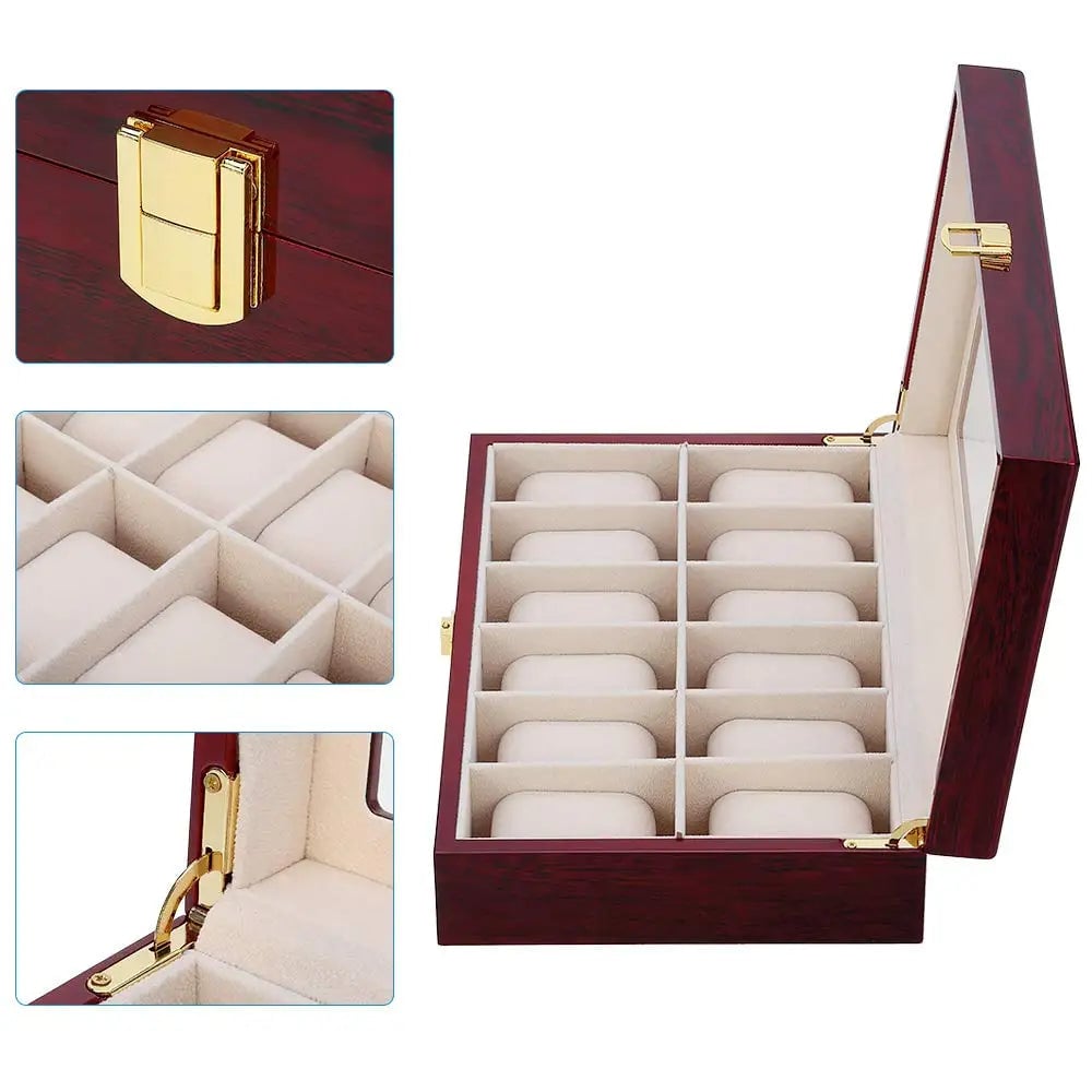 Luxury Wood Watch Storage Box 1-12 Grid Organizer Display Case