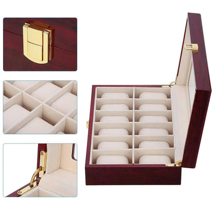 Luxury Wood Watch Storage Box 1-12 Grid Organizer Display Case