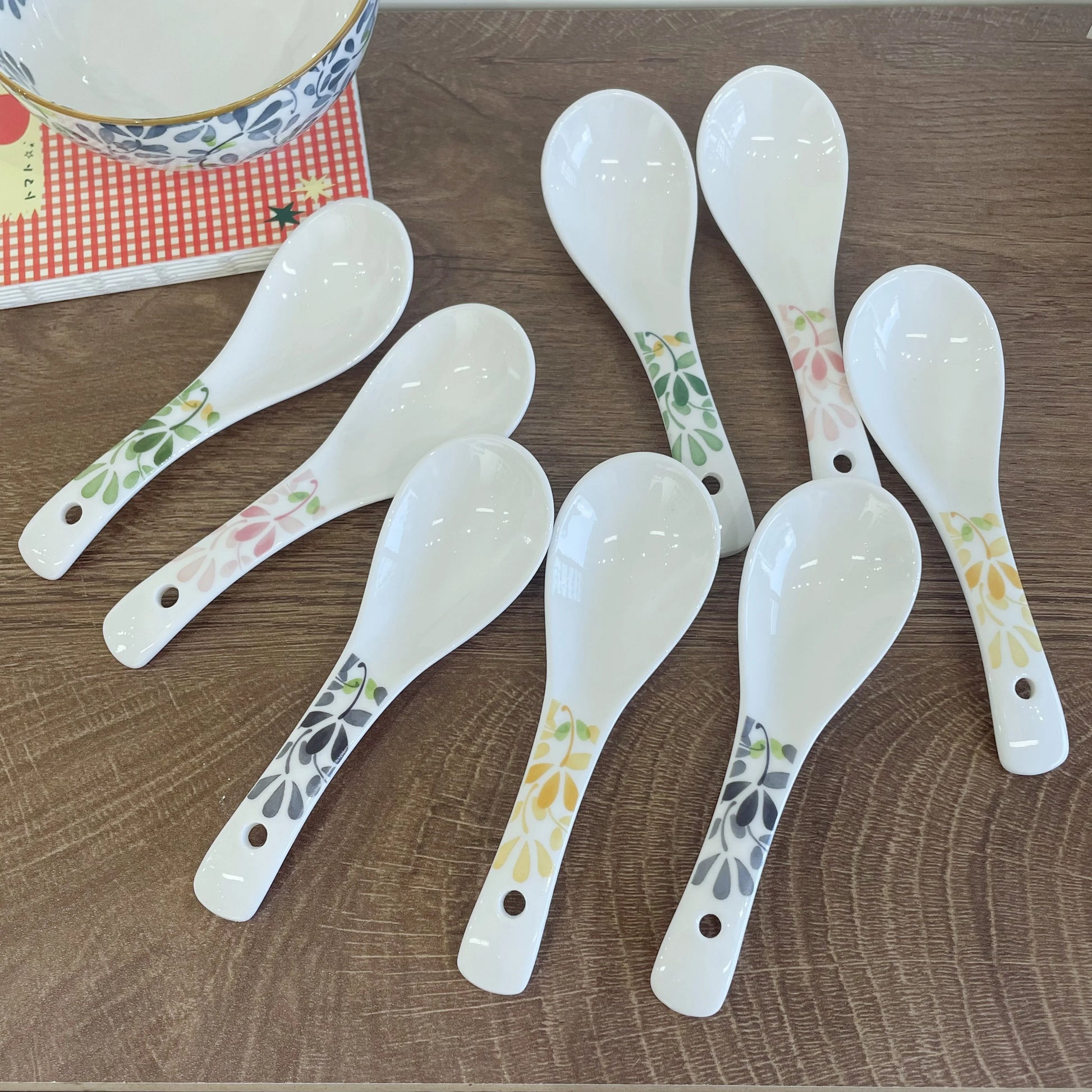 15cm Ceramic Soup Spoons Set - Four Seasons Floral Underglaze Design