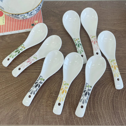 15cm Ceramic Soup Spoons Set - Four Seasons Floral Underglaze Design