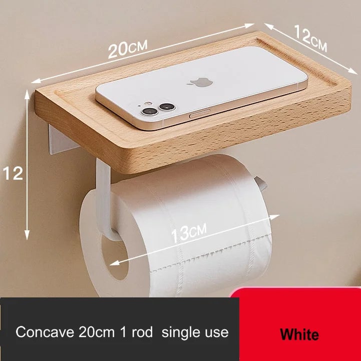 Beech Wood Toilet Paper Holder with Phone Storage Bathroom Organizer