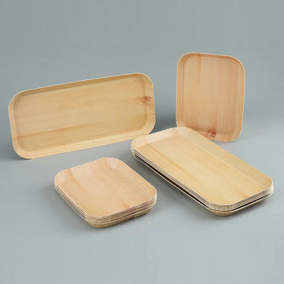 Rectangle Wood Paper Plates 10/20pcs Disposable Tableware Party Trays