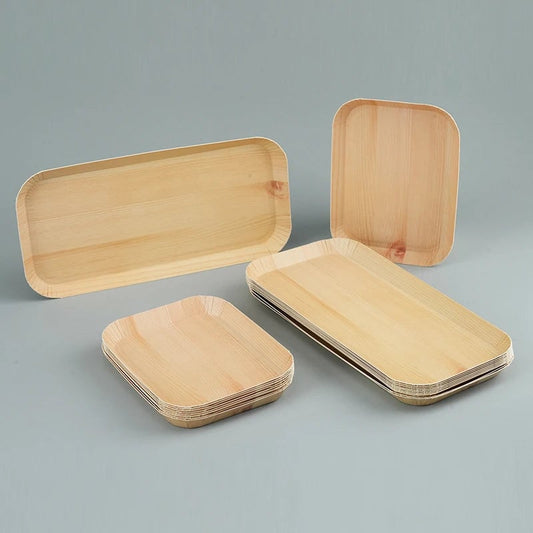 Rectangle Wood Paper Plates 10/20pcs Disposable Tableware Party Trays