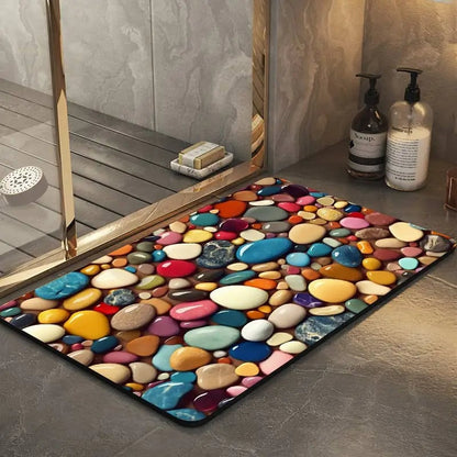 Cobblestone Print Bath Mat - Super Absorbent Quick Dry Rubber Backed