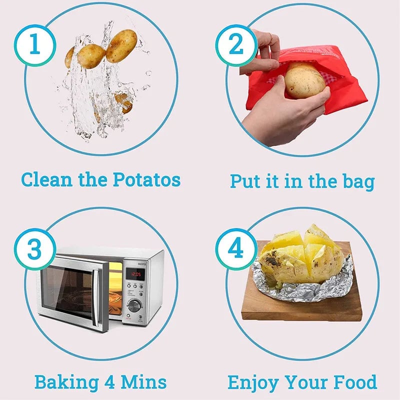 Microwave Potato Cooker Bag - Reusable 4 Minute Express Red Pouch