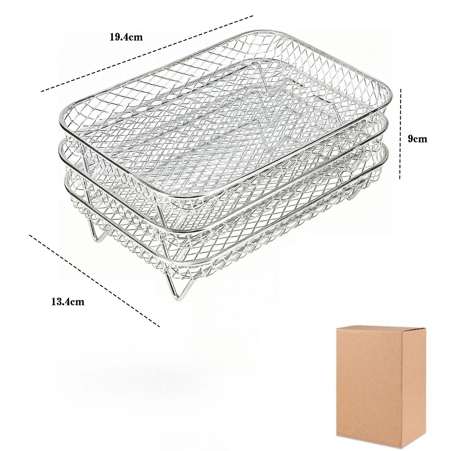 304 Stainless Steel 3-Tier Stackable Air Fryer Rack Basket