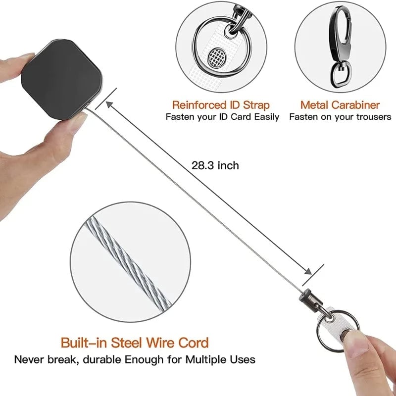Retractable Badge Reel with Anti-Loss Buckle - Square Key Chain Clip