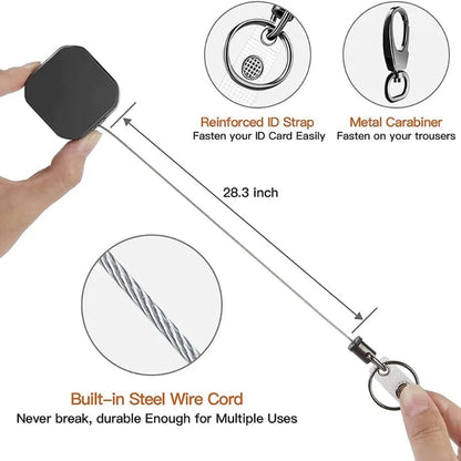 Retractable Badge Reel with Anti-Loss Buckle - Square Key Chain Clip