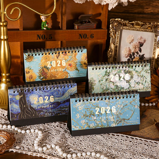 2026 Monthly Desk Calendar Vintage Painting Design With Memo Notes