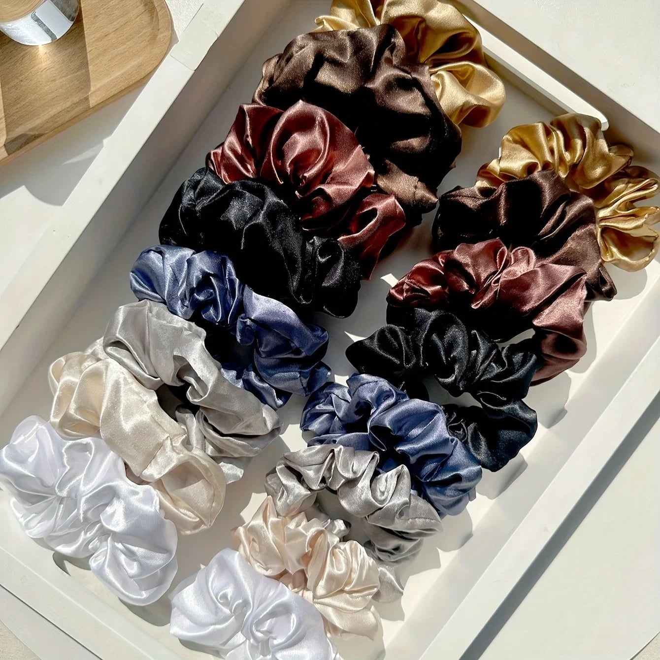 12pc Mixed Color Satin Hair Rings Elastic Ponytail Holders Women