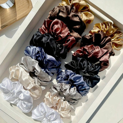 12pc Mixed Color Satin Hair Rings Elastic Ponytail Holders Women