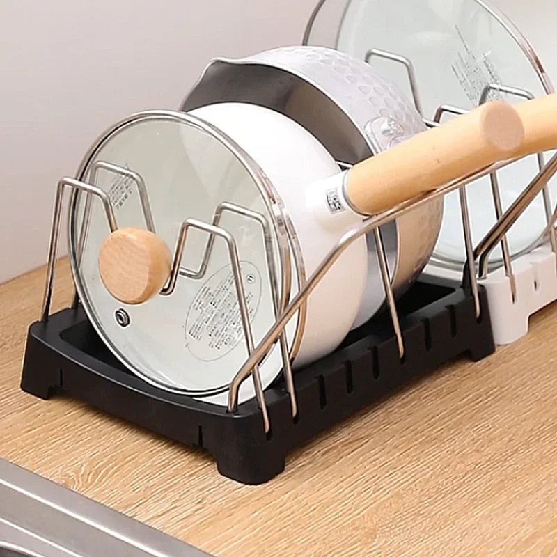Adjustable Pot Lid Rack & Spoon Holder - Kitchen Organizer Stand