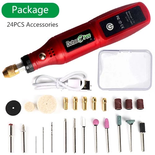 USB Cordless Rotary Tool Kit 24PCS Engraving Pen Drill Jewelry Metal