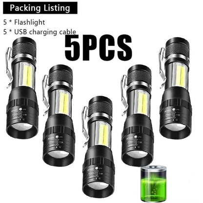 USB Rechargeable Mini Flashlight COB+XPE LED 3-Mode Zoomable Torch
