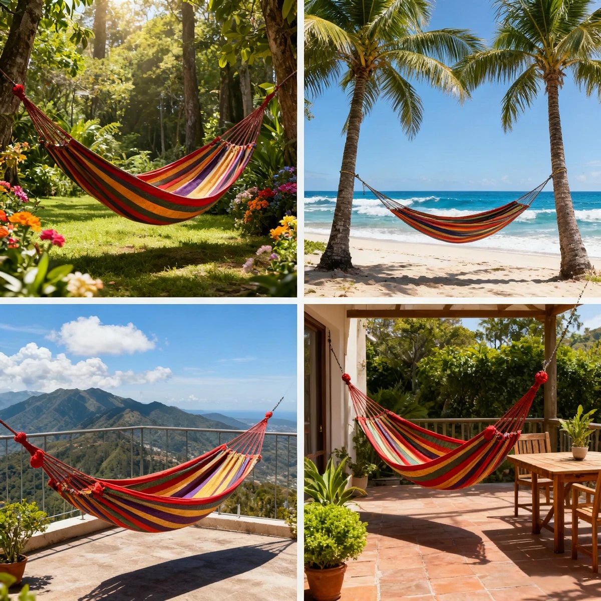 Double Cotton Canvas Hammock 2 Person with Tree Straps Red Blue