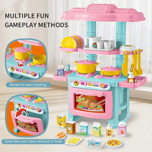 DIY Mini Kitchen Counter Play Set with Cooking Food & Tableware Toys