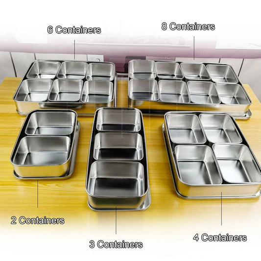 Stainless Steel Pizza Seasoning Container 6 Compartment Ingredient Box