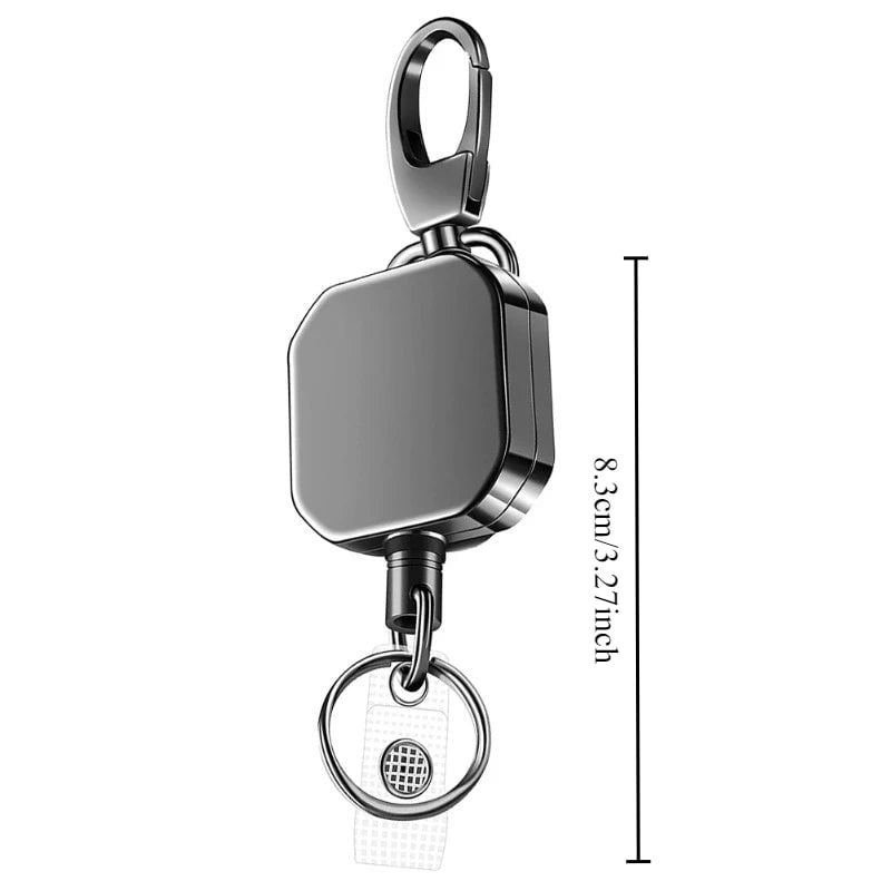 Retractable Badge Reel with Anti-Loss Buckle - Square Key Chain Clip