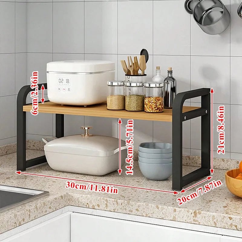 Telescopic Kitchen Countertop Storage Rack - Layered Shelf Organizer