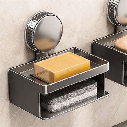 Wall-Mounted Aluminum Soap Dish with Suction Cup & Drain Rack