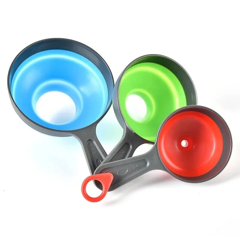 3pc Silicone Folding Funnel Set Wide Mouth Kitchen Liquid Powder