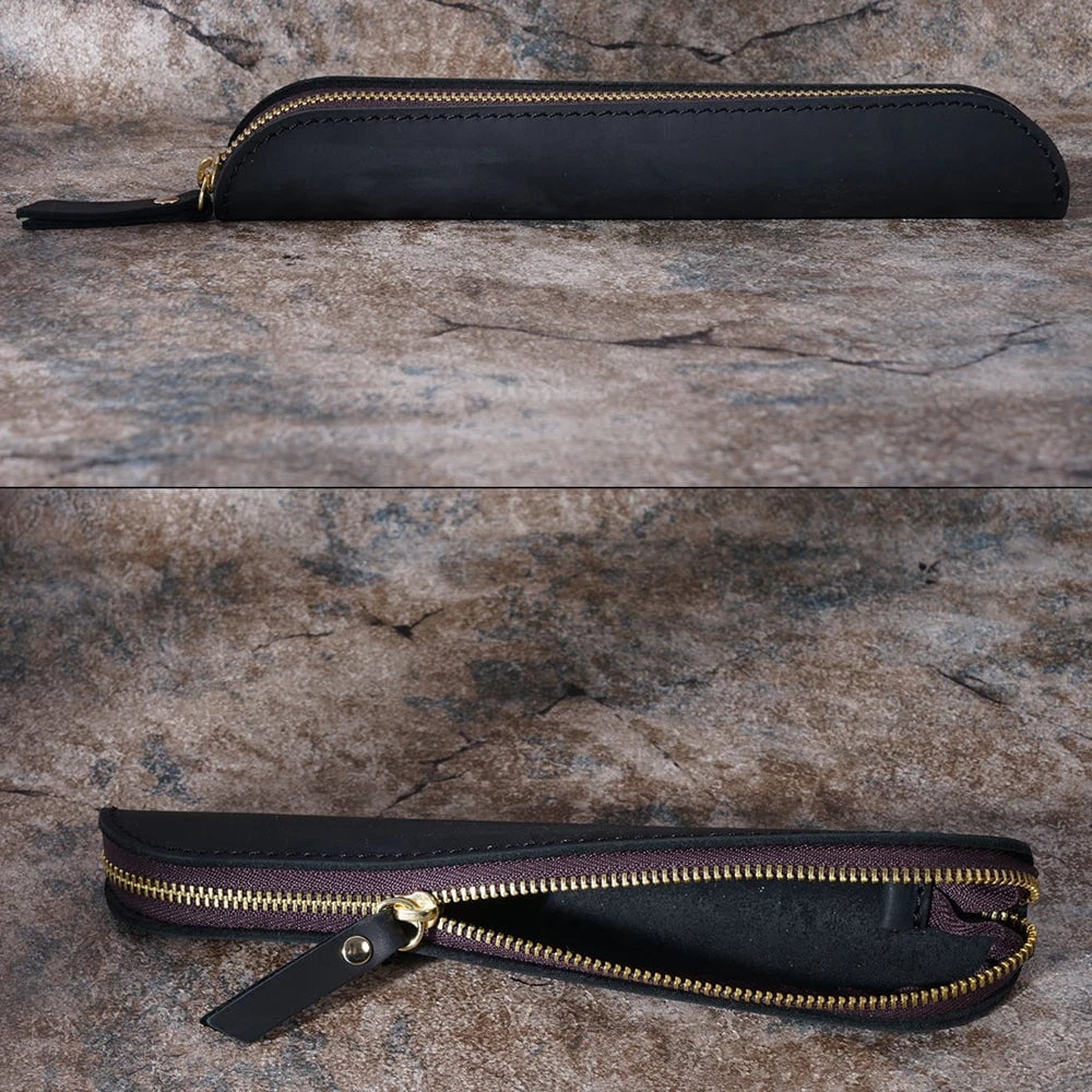 Handmade Cowhide Leather Single Pen Case Travel Protective Sheath