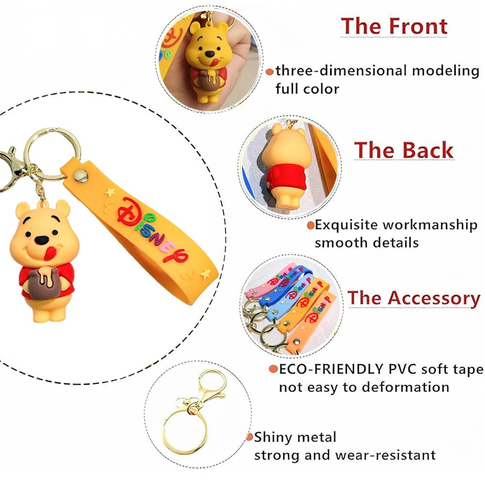Winnie Pooh PVC Keychain Set - Eeyore Tigger Piglet Character Keyrings