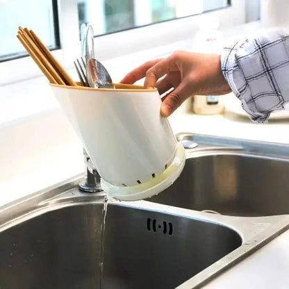 Plastic Tableware Storage Rack with Drain Tray - Cutlery Organizer